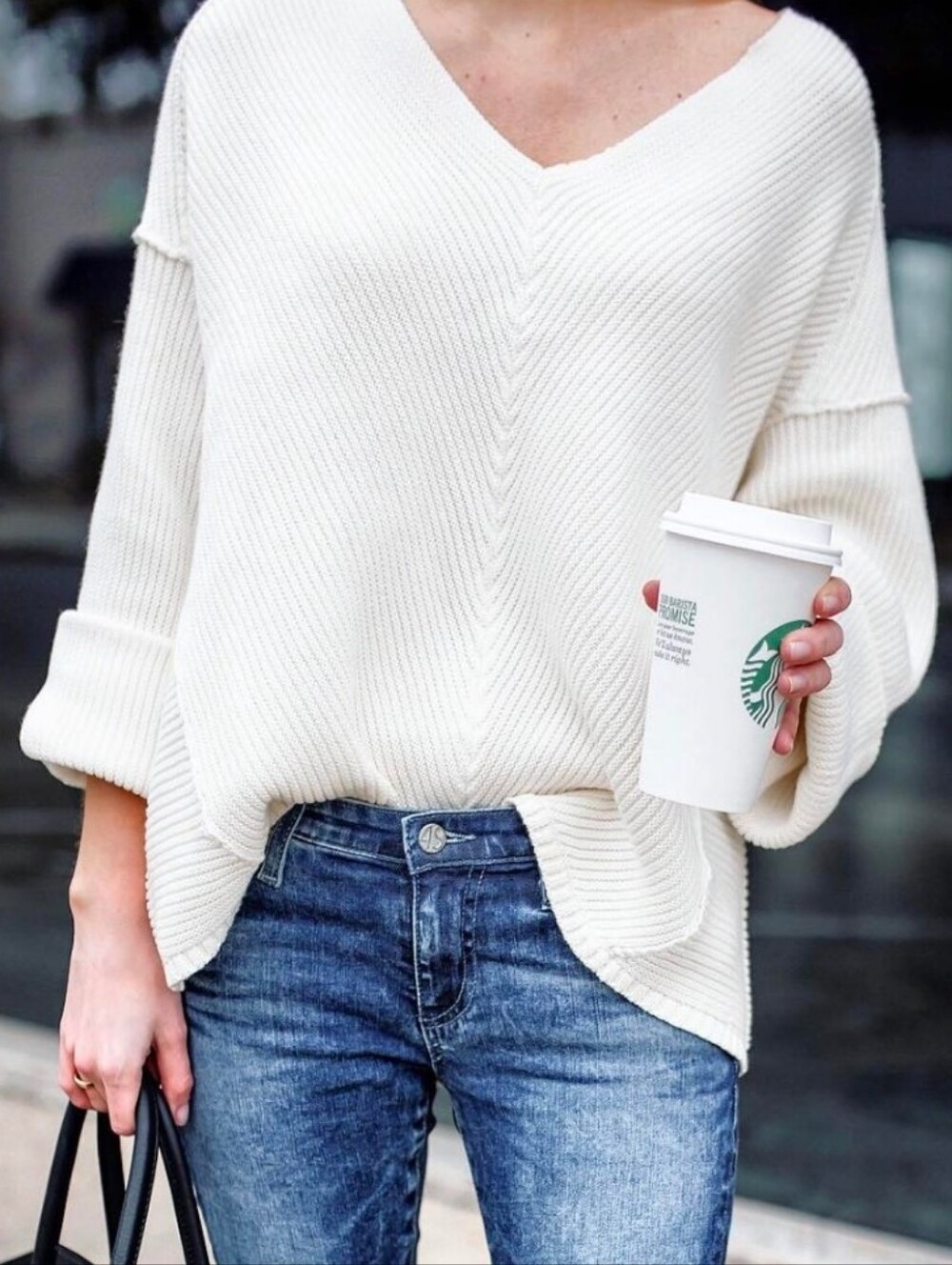Free People La Brea V-Neck Sweater, a thick, relaxed oversized Cotton Medium